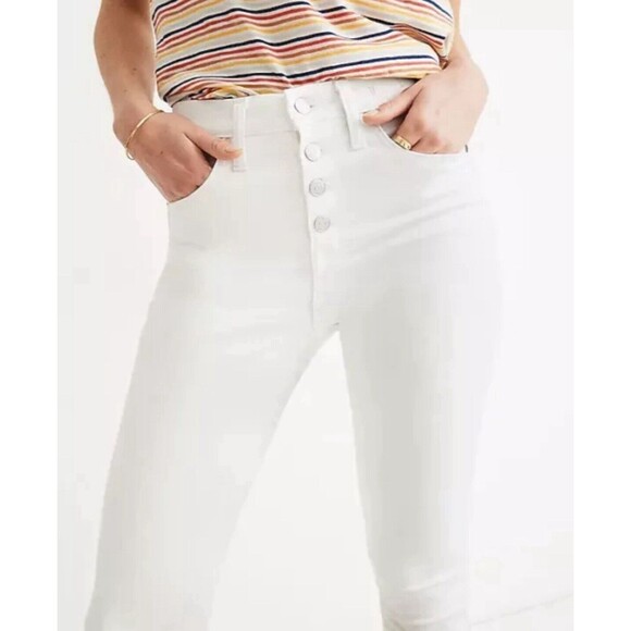 Madewell Sz 35 Petite 10" High-Rise Skinny Jeans Pure White Step-Hem Edition NWT - Picture 2 of 15